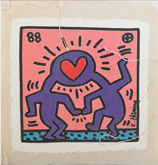 Keith Haring (American, 1958-1990), 'Kong,' 1988, screenprint in colors on canvas, 7 3/4 x 7 1/2in. Provenance: Private Collection. To be auctioned by Rago's on Nov. 16, 2013. Est. $800 - $1,000.